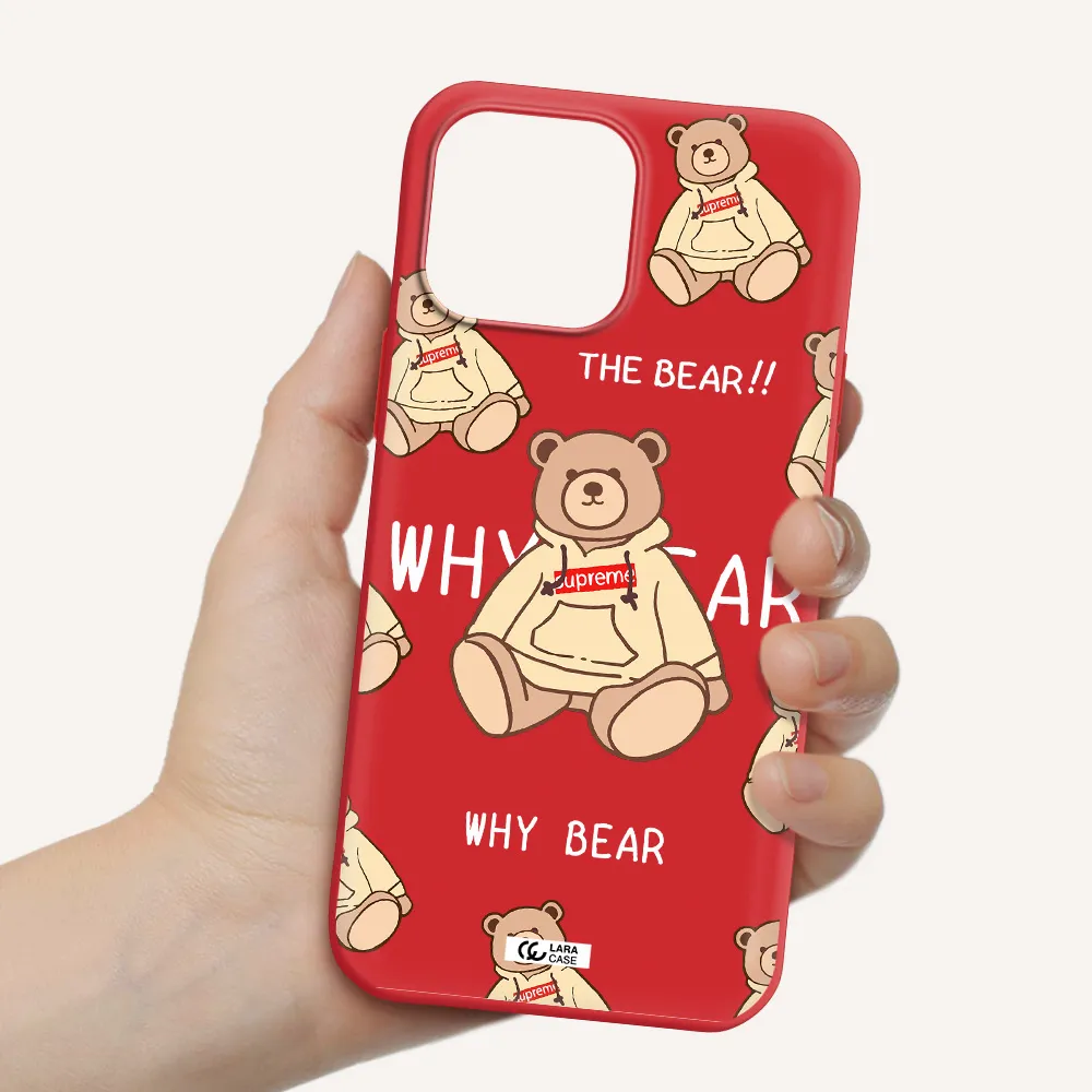 a pattern of a teddy bear Apple iPhone 13 Pro Max Silicone Imperial Red Case