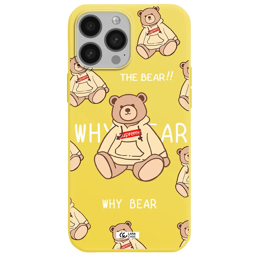 a pattern of a teddy bear Apple iPhone 13 Pro Silicone canary yellow Case