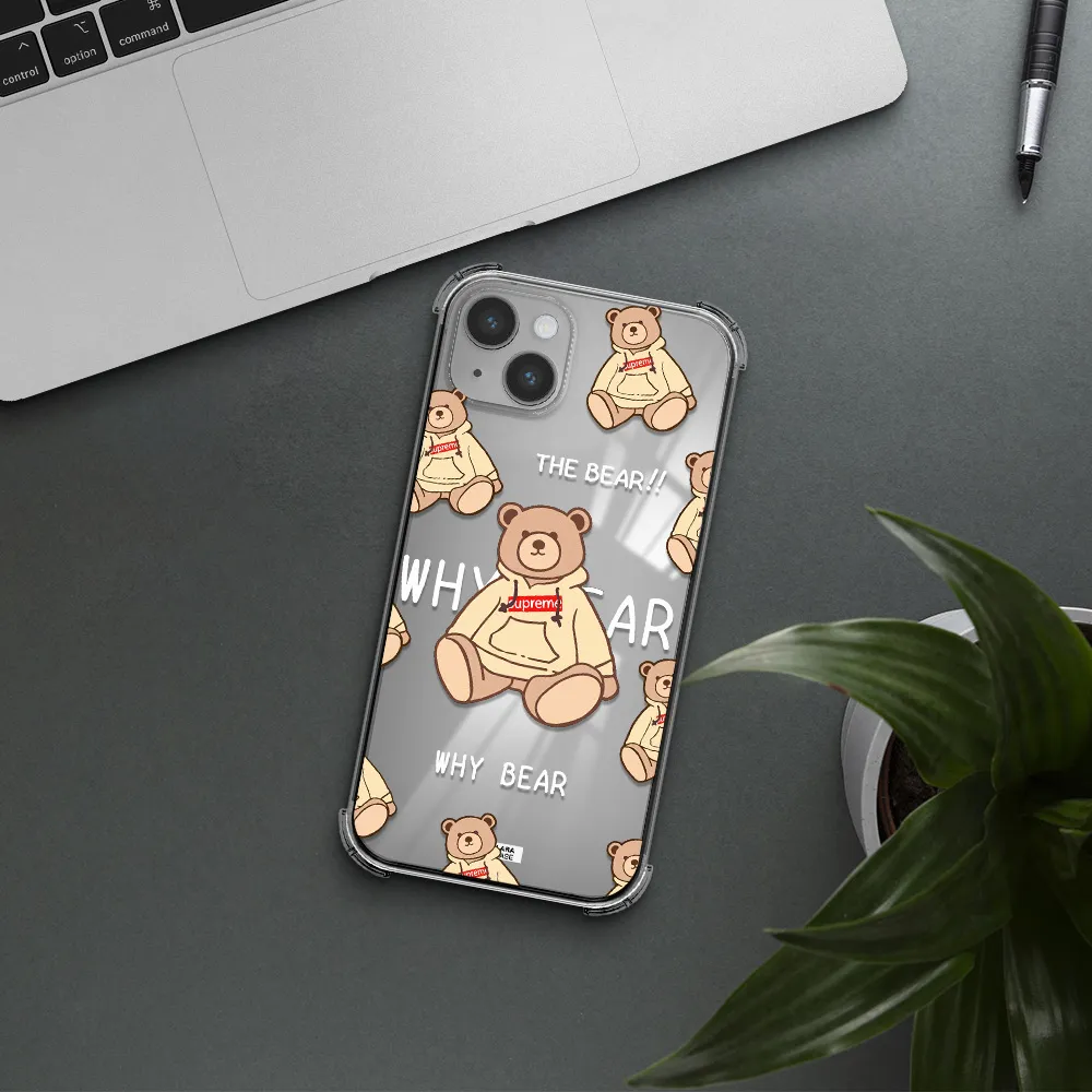 a pattern of a teddy bear Apple iPhone 14 Clear PC Case