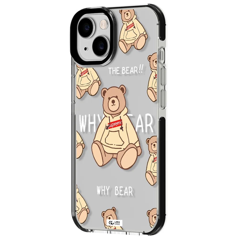 a pattern of a teddy bear Apple iPhone 14 impact black border Case