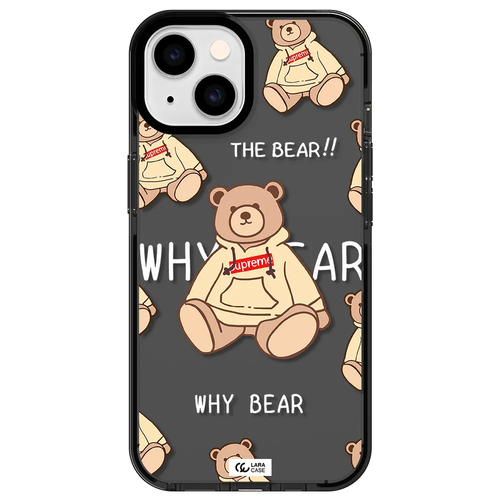 a pattern of a teddy bear Apple iPhone 14 impact Smoke Black Case