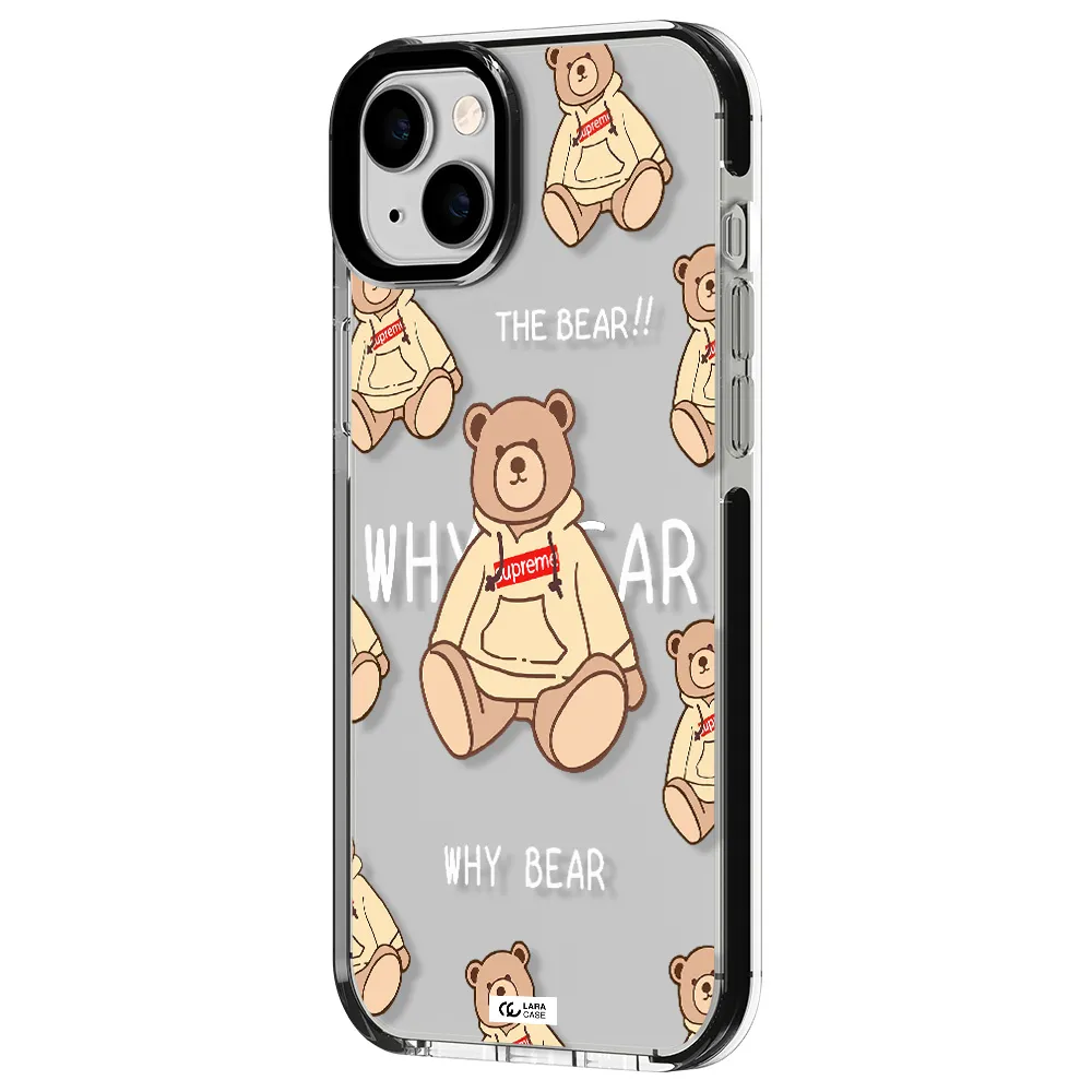 a pattern of a teddy bear Apple iPhone 14 plus impact black border Case
