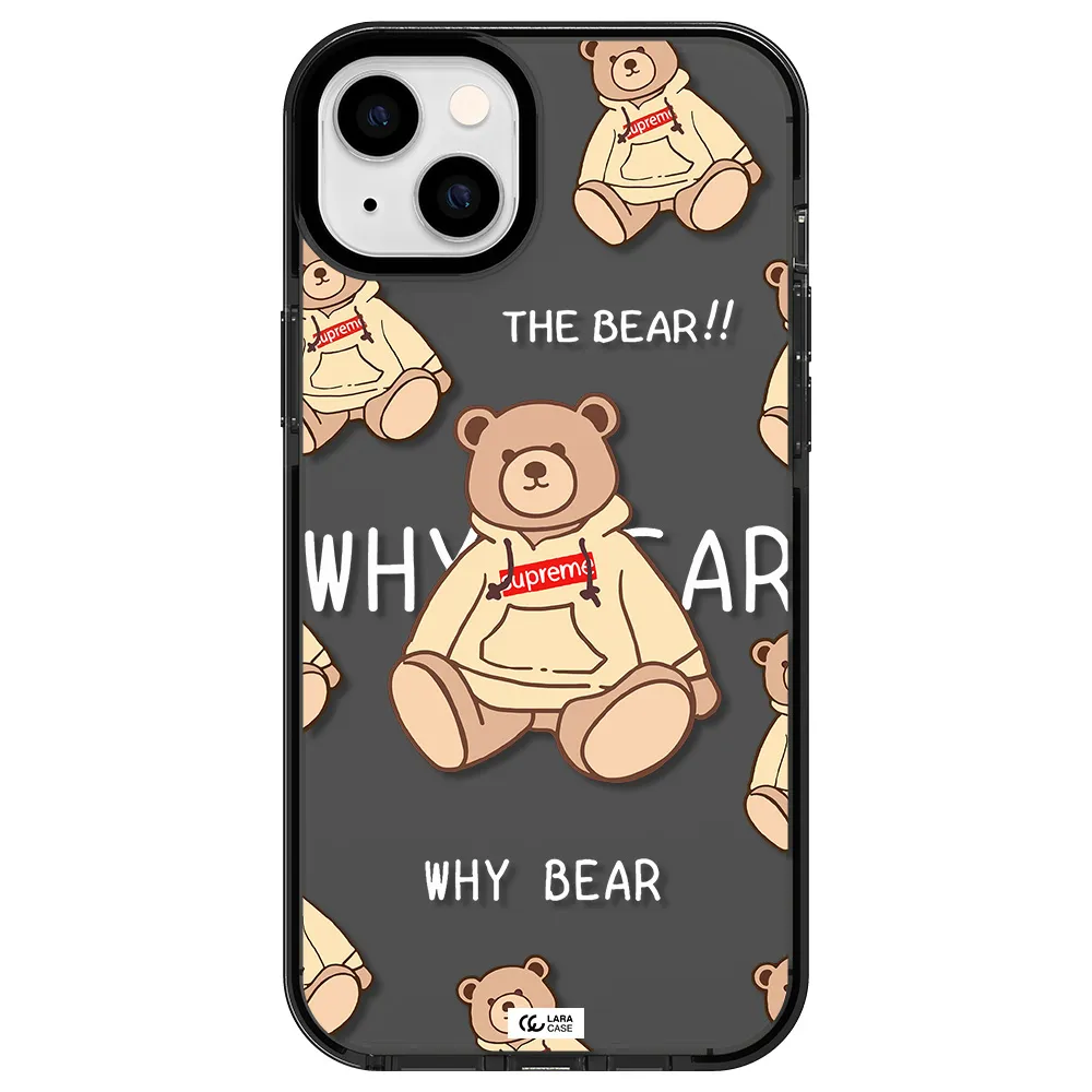 a pattern of a teddy bear Apple iPhone 14 plus impact Smoke Black Case