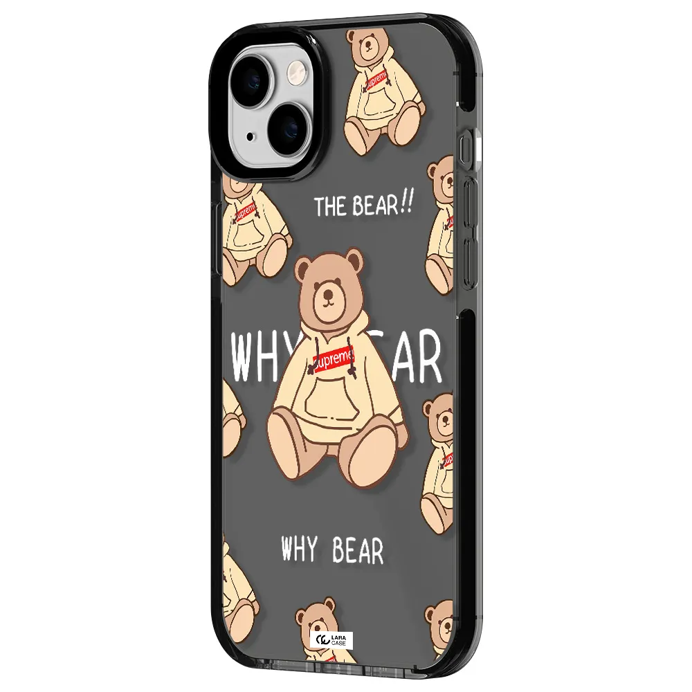 a pattern of a teddy bear Apple iPhone 14 plus impact Smoke Black Case