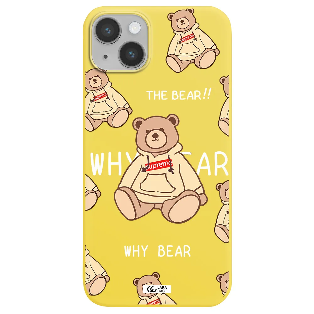 a pattern of a teddy bear Apple iPhone 14 plus Silicone canary yellow Case