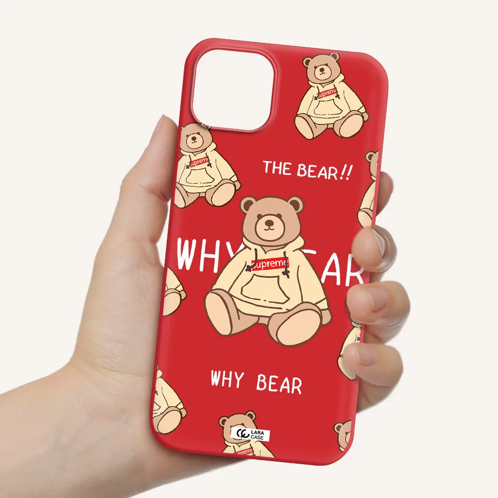 a pattern of a teddy bear Apple iPhone 14 plus Silicone Imperial Red Case