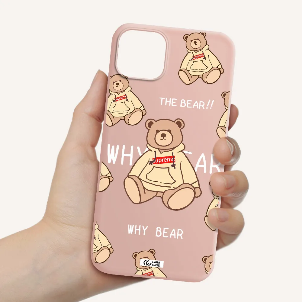 a pattern of a teddy bear Apple iPhone 14 plus Silicone pastel pink Case