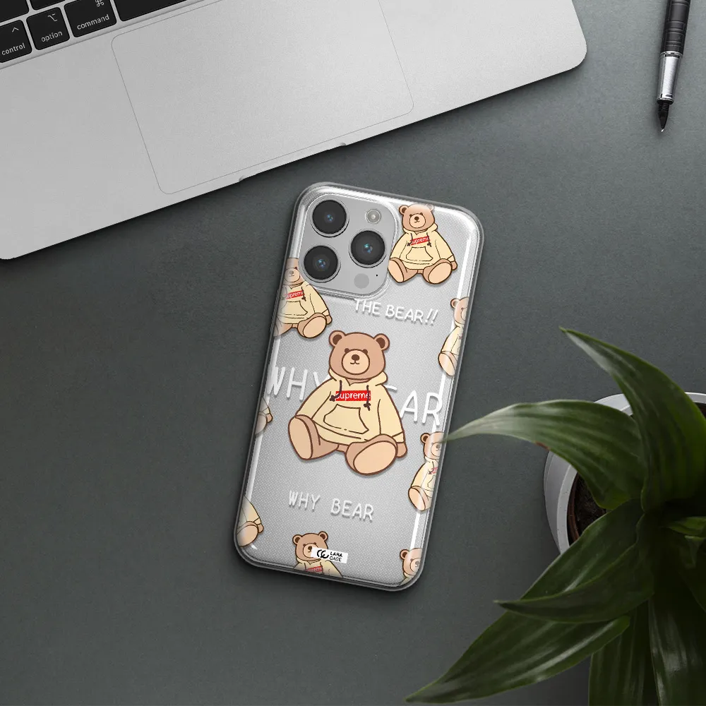 A Pattern Of A Teddy Bear Apple Iphone 14 Pro Clear Tpu Case