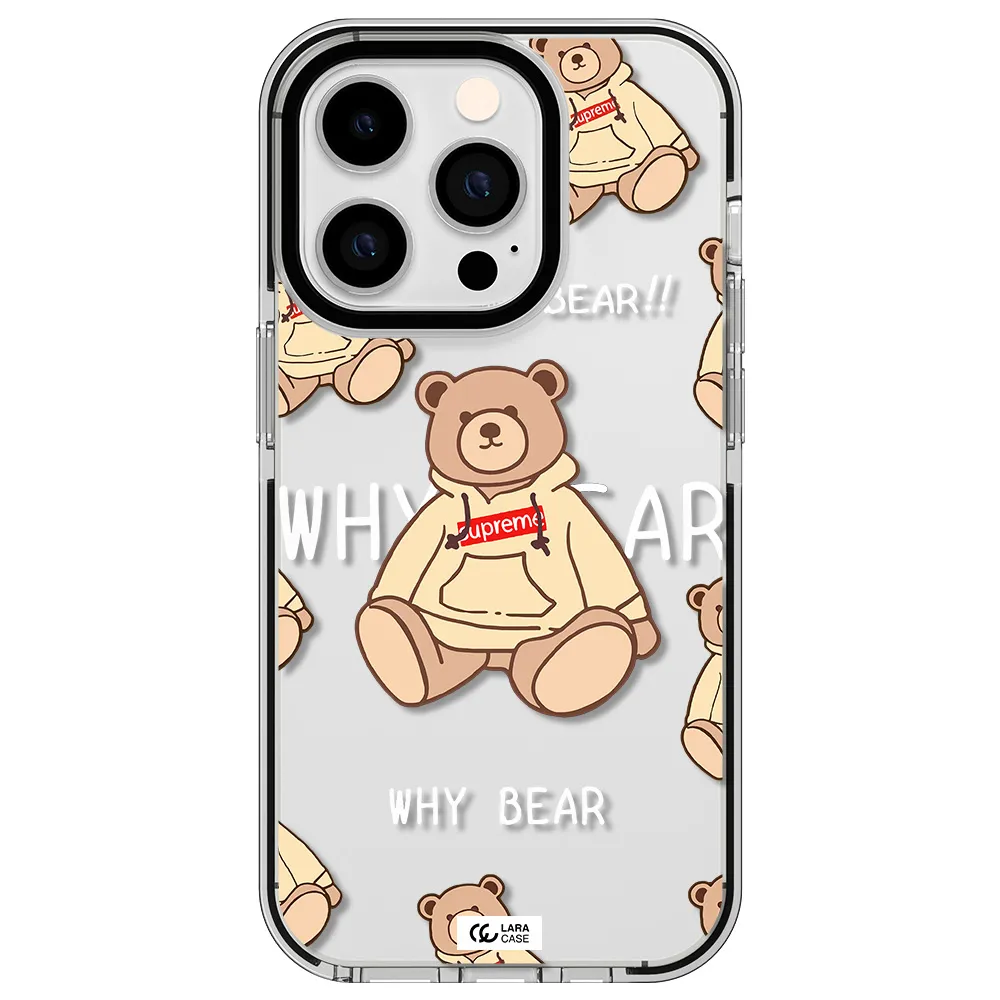 a pattern of a teddy bear Apple iPhone 14 pro impact black border Case
