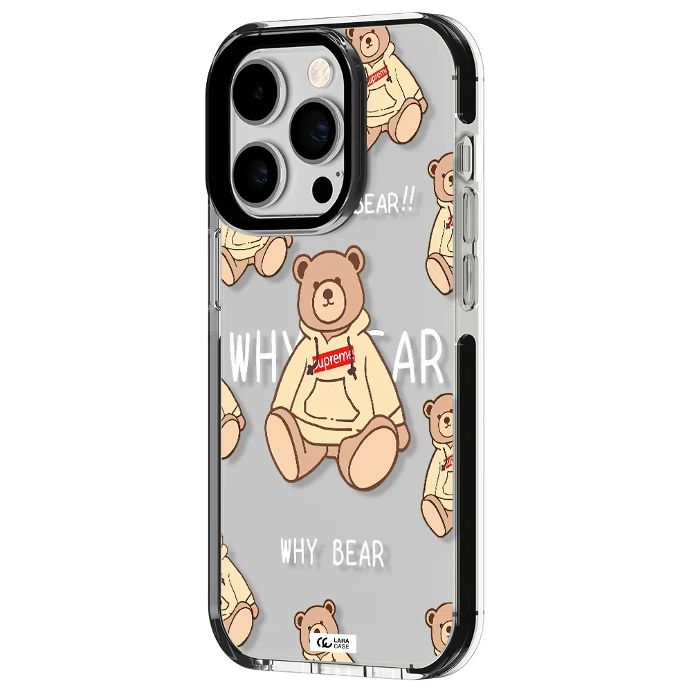 a pattern of a teddy bear Apple iPhone 14 pro impact black border Case