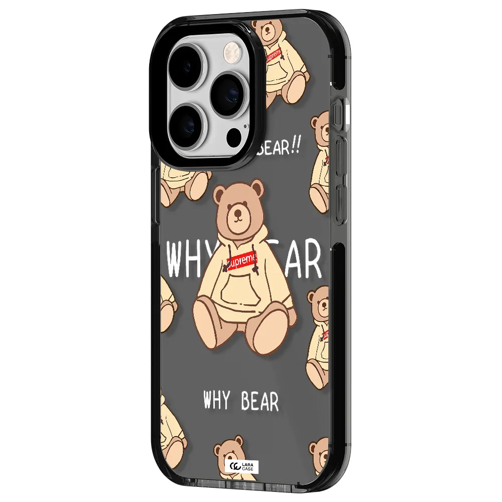 a pattern of a teddy bear Apple iPhone 14 pro impact Smoke Black Case