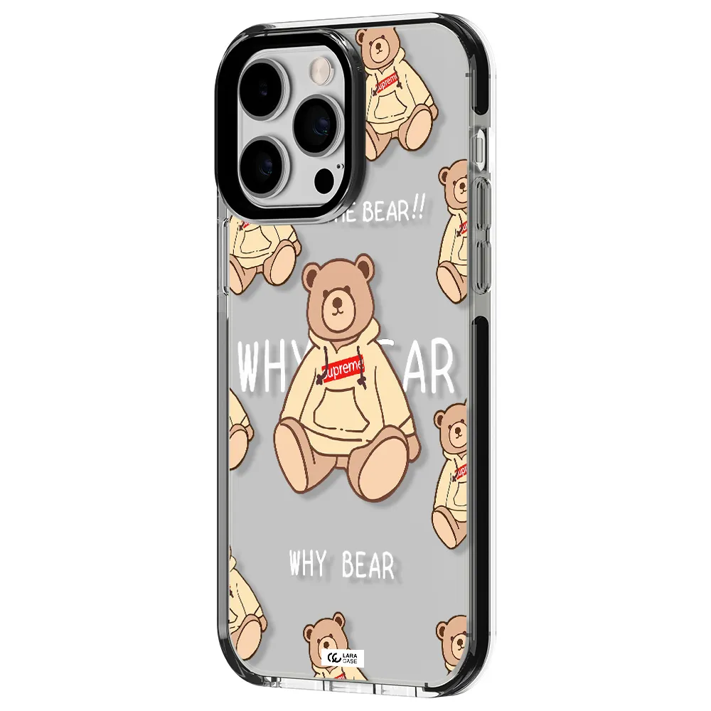 a pattern of a teddy bear Apple iPhone 14 pro max impact black border Case