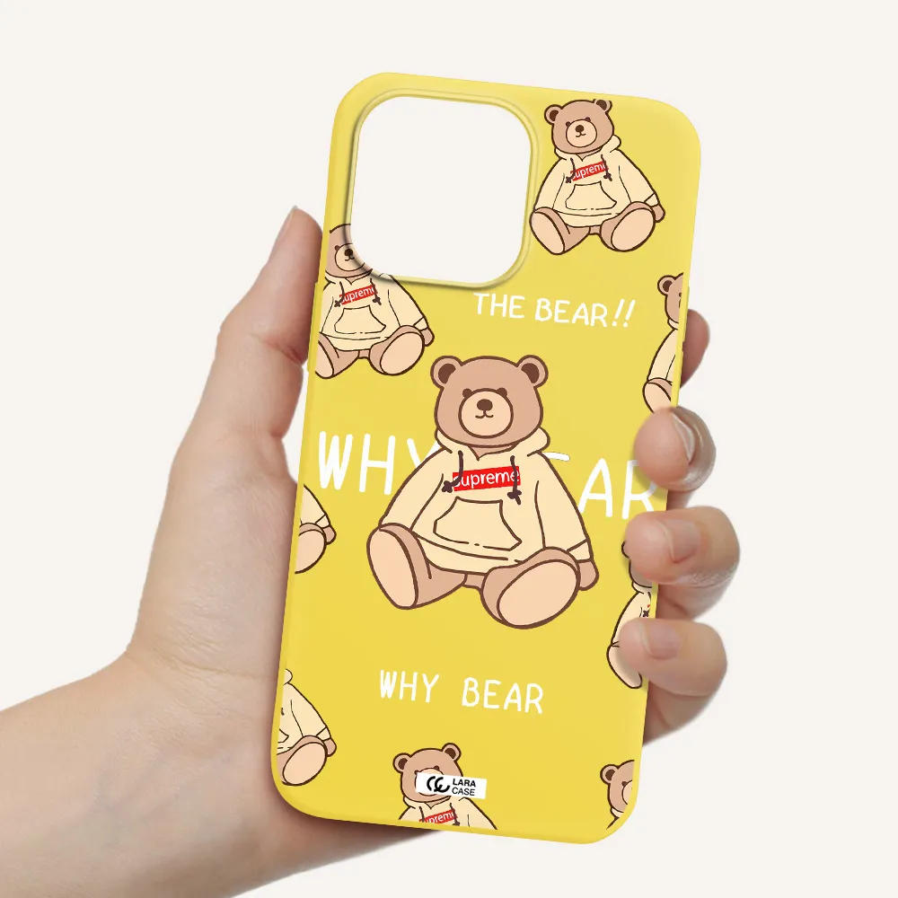 a pattern of a teddy bear Apple iPhone 14 pro max Silicone canary yellow Case