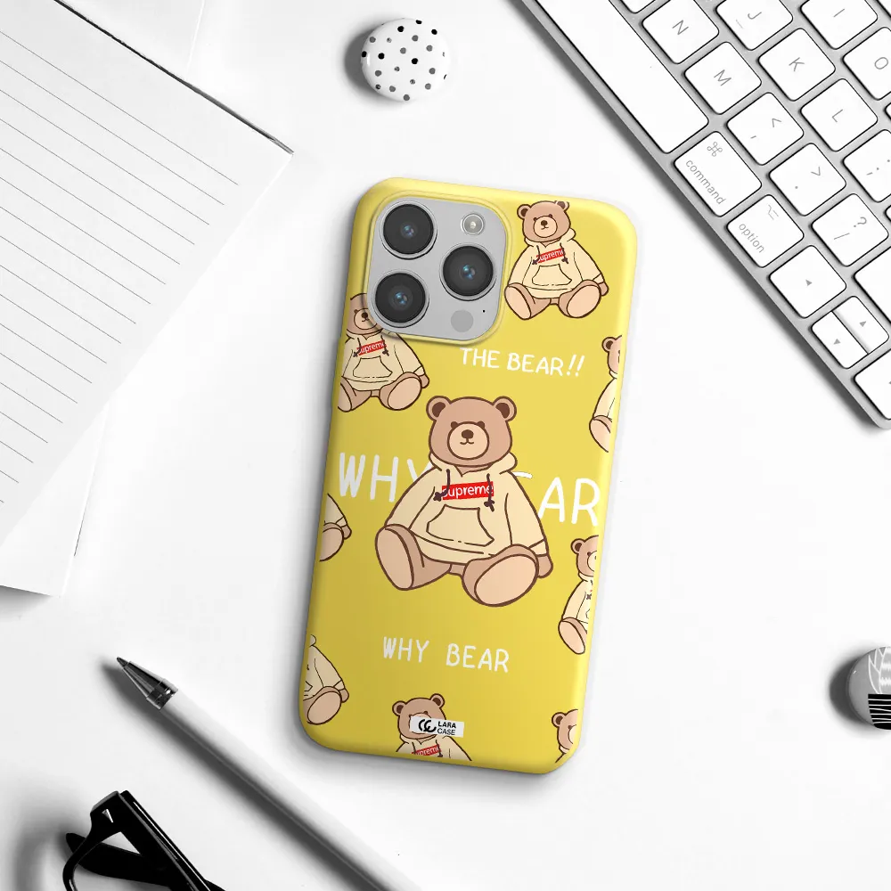 a pattern of a teddy bear Apple iPhone 14 pro max Silicone canary yellow Case