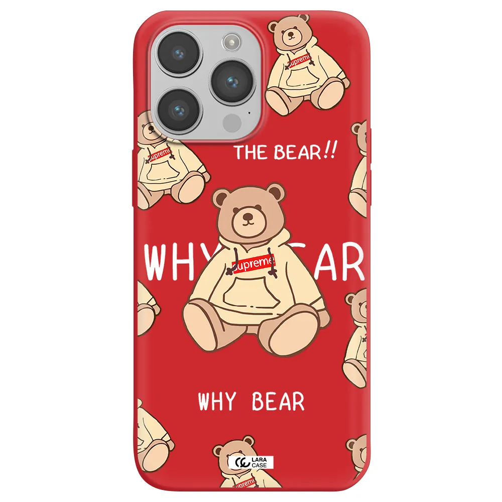 a pattern of a teddy bear Apple iPhone 14 pro max Silicone Imperial Red Case