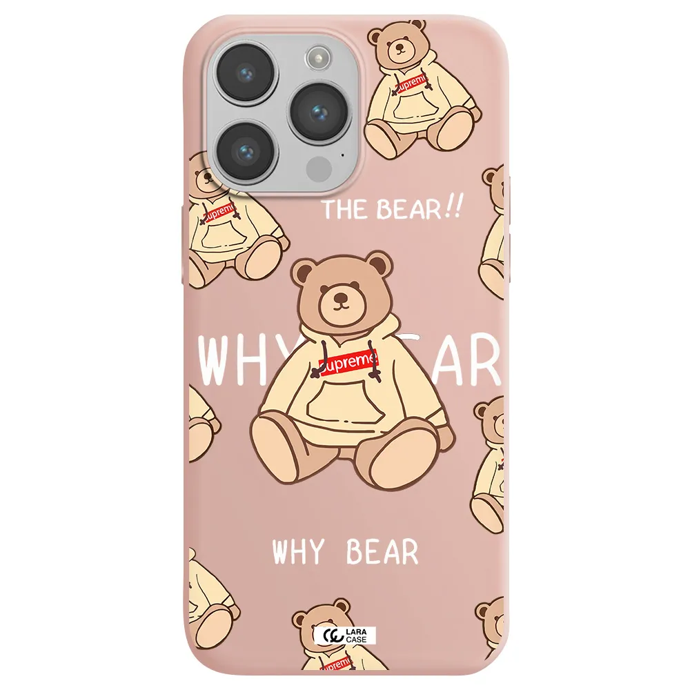 a pattern of a teddy bear Apple iPhone 14 pro max Silicone pastel pink Case