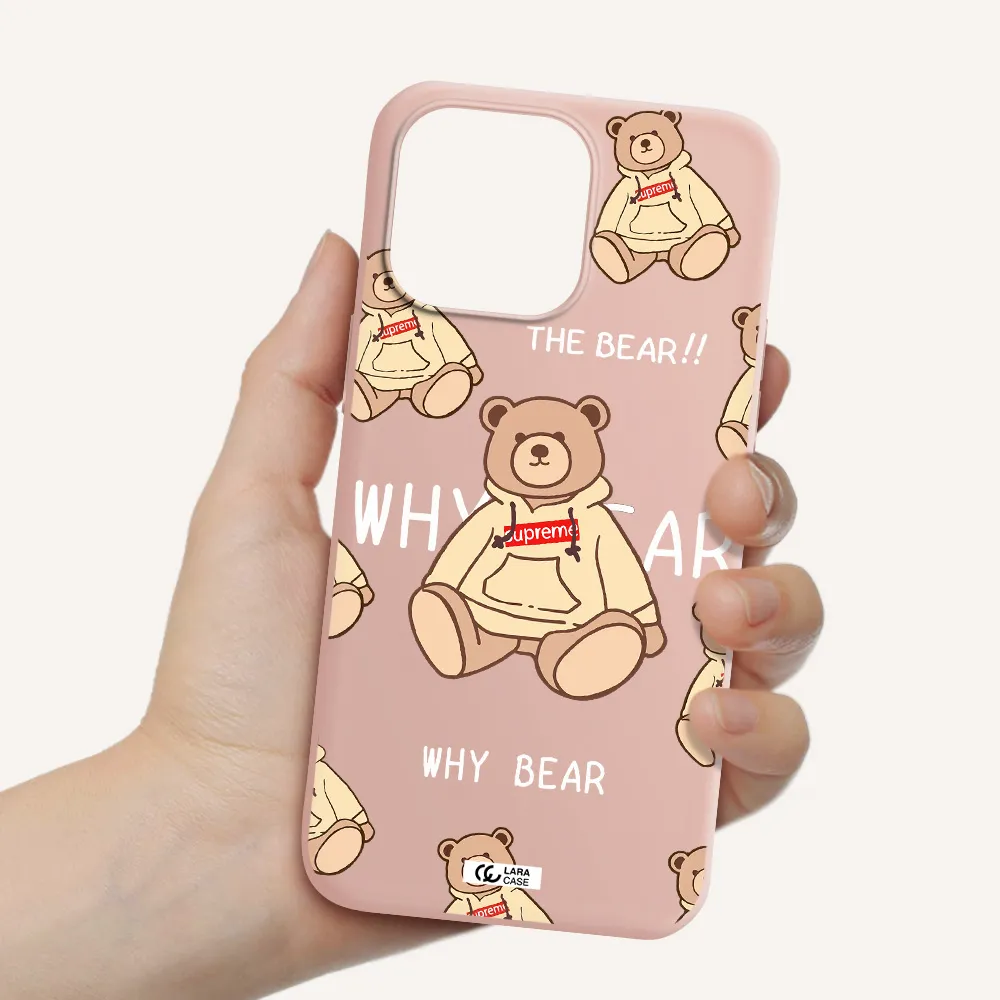 a pattern of a teddy bear Apple iPhone 14 pro max Silicone pastel pink Case