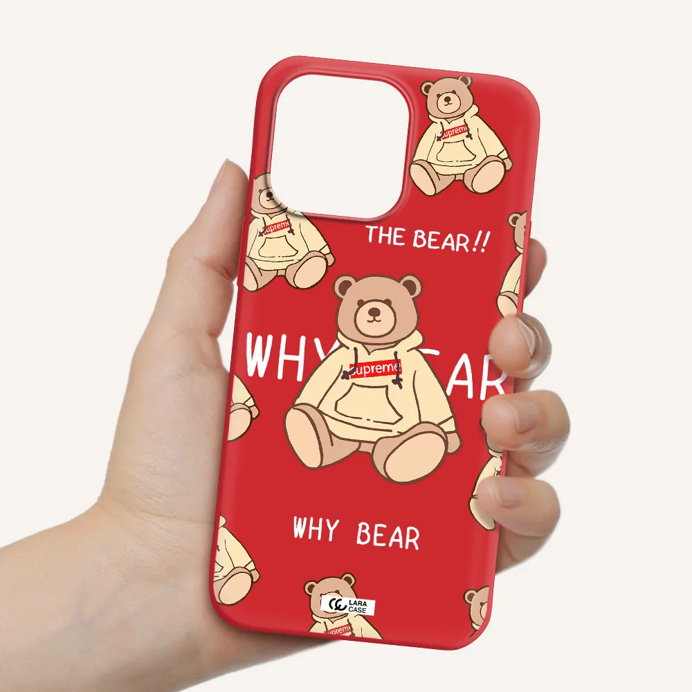 a pattern of a teddy bear Apple iPhone 14 pro Silicone Imperial Red Case