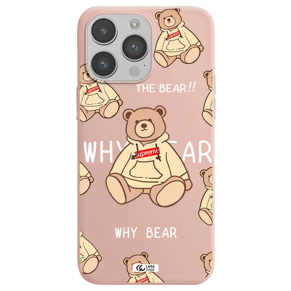 a pattern of a teddy bear Apple iPhone 14 pro Silicone pastel pink Case