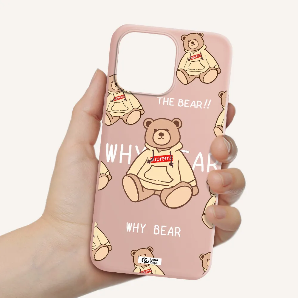 a pattern of a teddy bear Apple iPhone 14 pro Silicone pastel pink Case