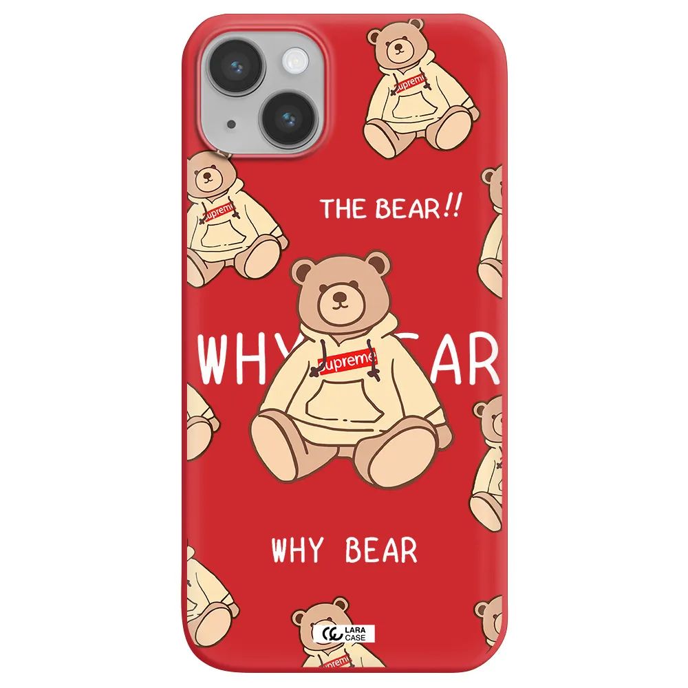 a pattern of a teddy bear Apple iPhone 14 Silicone Imperial Red Case