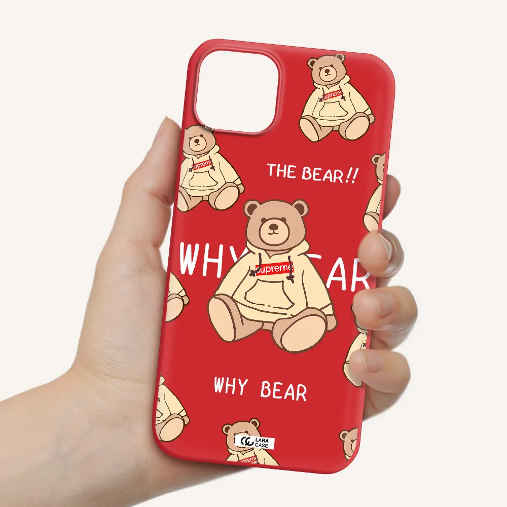 a pattern of a teddy bear Apple iPhone 14 Silicone Imperial Red Case