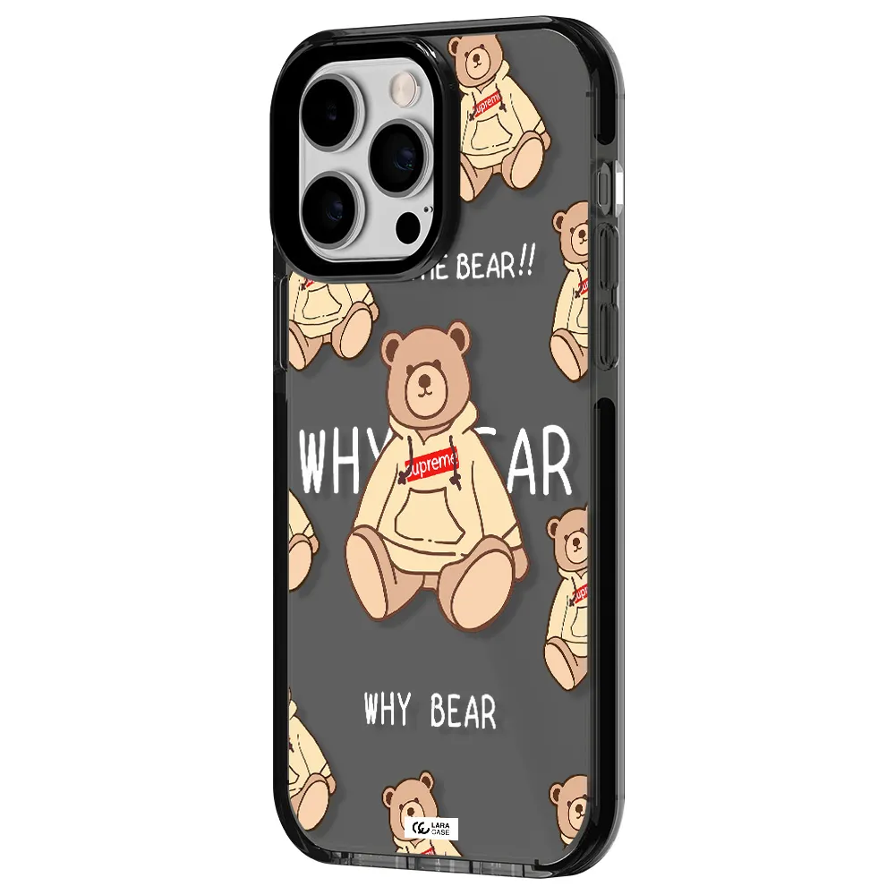 a pattern of a teddy bear Apple iPhone 15 Pro impact Smoke Black Case
