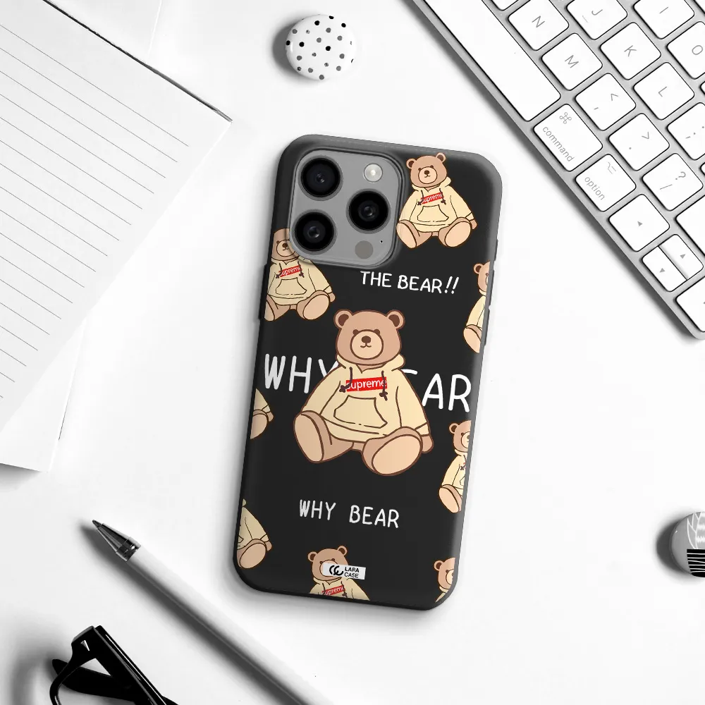 a pattern of a teddy bear Apple Iphone 15 Pro max Silicone black Case