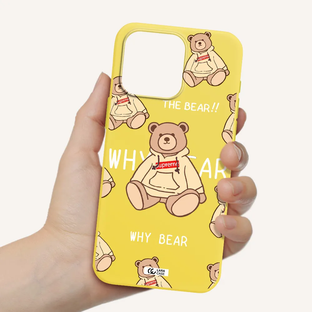 a pattern of a teddy bear Apple Iphone 15 Pro max Silicone canary yellow Case