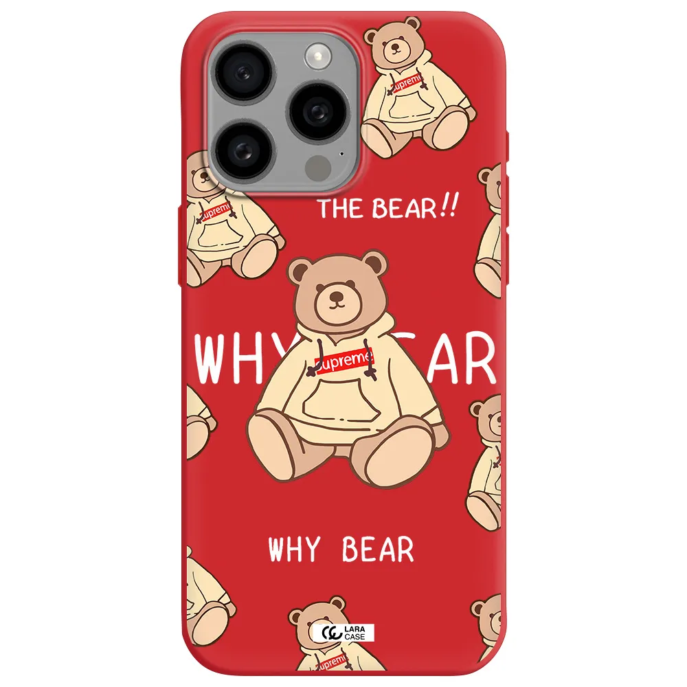 A Pattern Of A Teddy Bear Apple Iphone 15 Pro Max Silicone Imperial Red Case