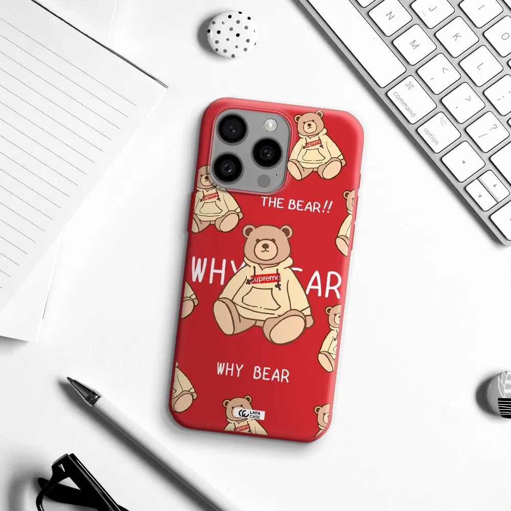 A Pattern Of A Teddy Bear Apple Iphone 15 Pro Max Silicone Imperial Red Case