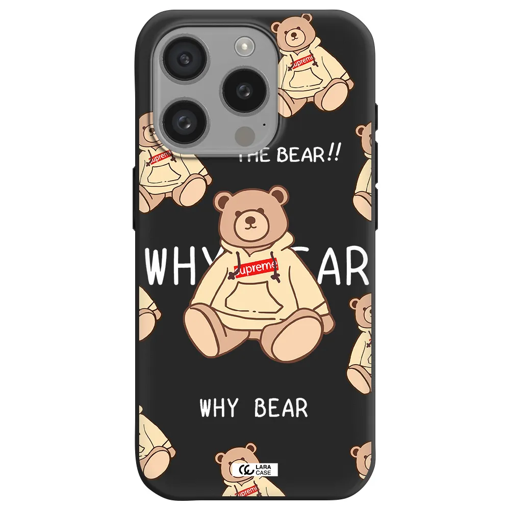A Pattern Of A Teddy Bear Apple Iphone 15 Pro Silicone Black Case