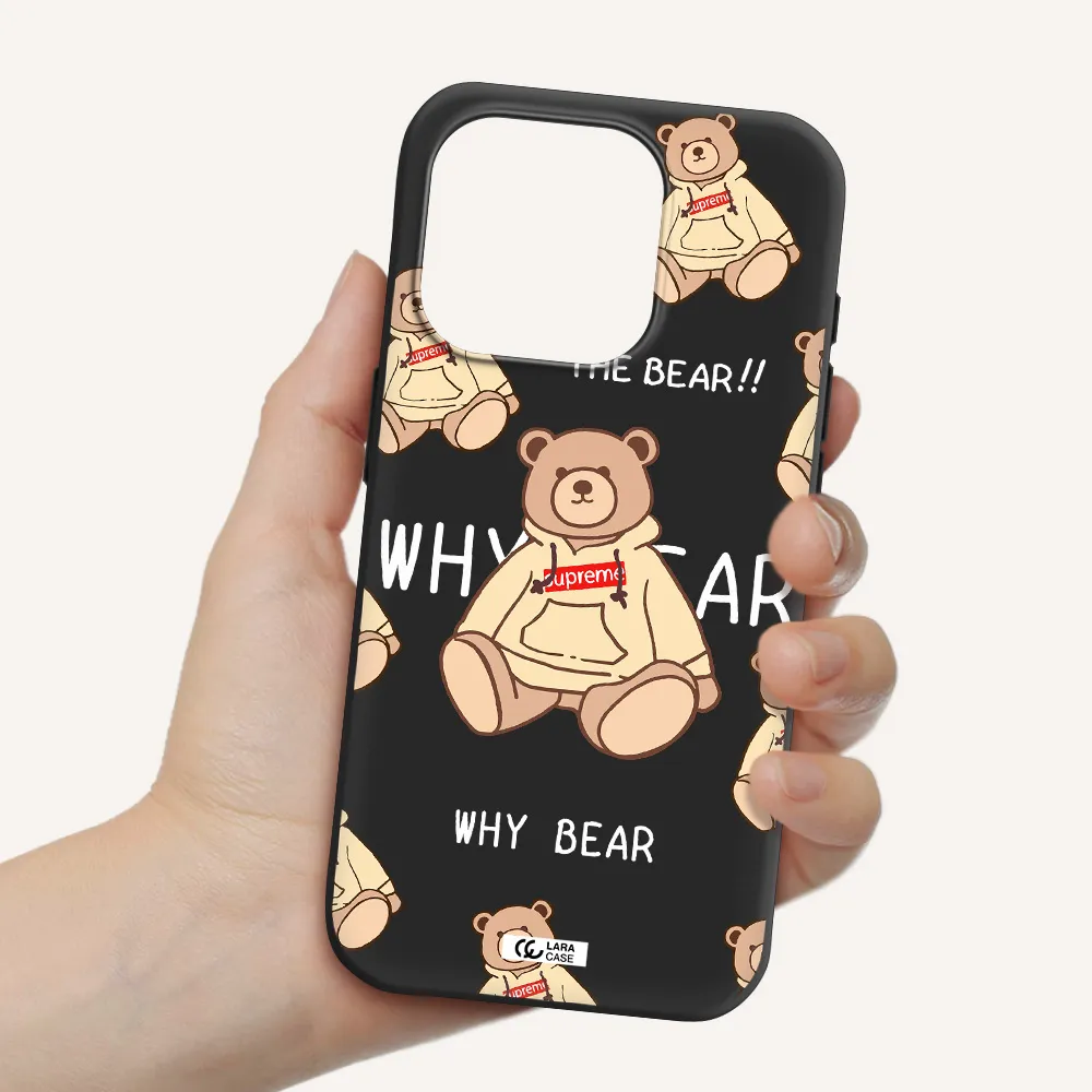 A Pattern Of A Teddy Bear Apple Iphone 15 Pro Silicone Black Case