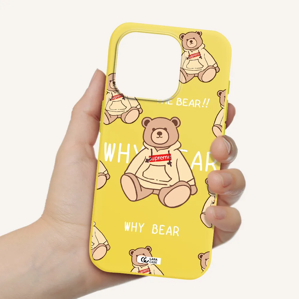 A Pattern Of A Teddy Bear Apple Iphone 15 Pro Silicone Canary Yellow Case
