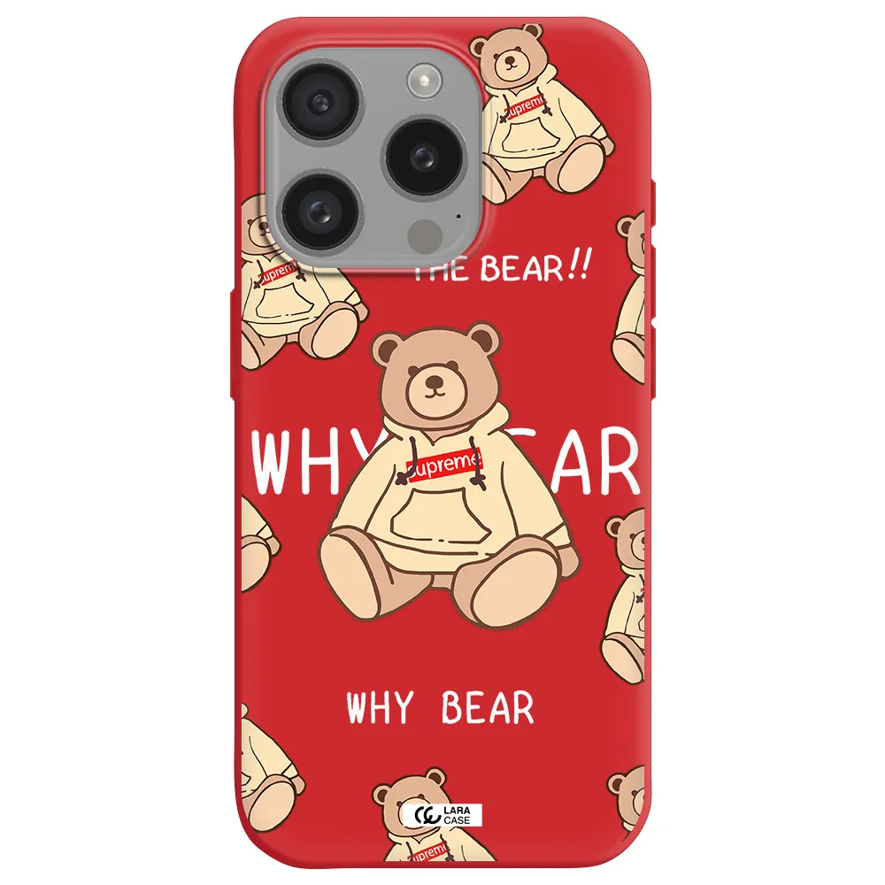 A Pattern Of A Teddy Bear Apple Iphone 15 Pro Silicone Imperial Red Case