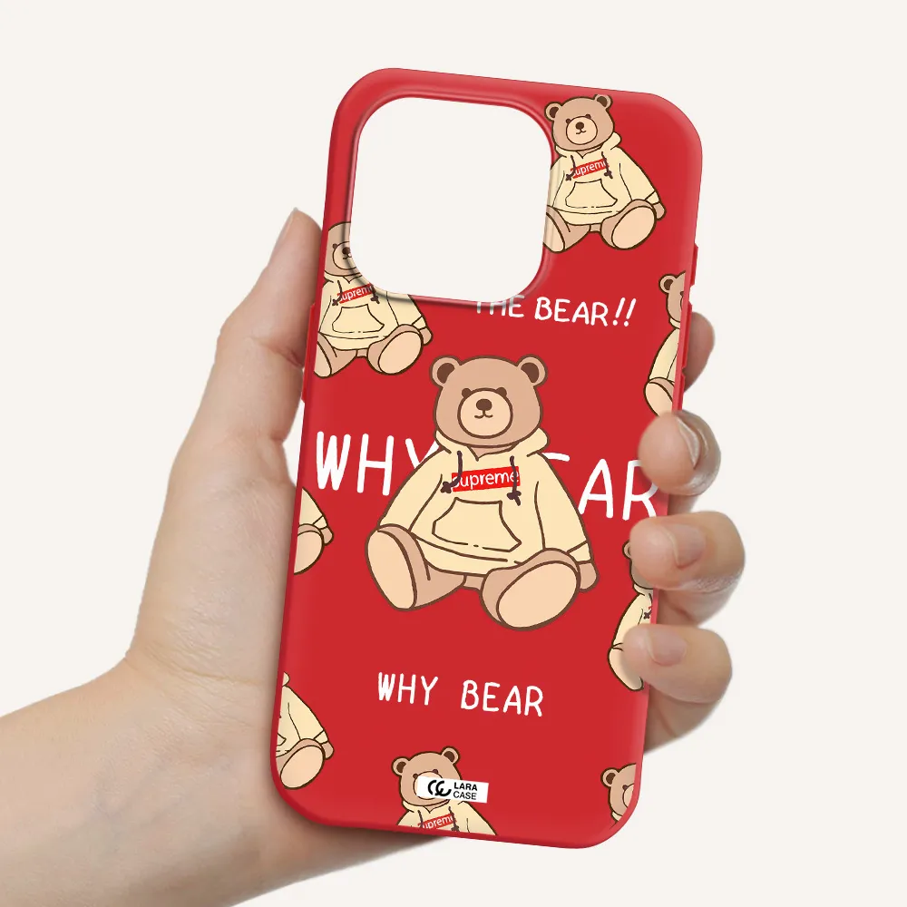 A Pattern Of A Teddy Bear Apple Iphone 15 Pro Silicone Imperial Red Case