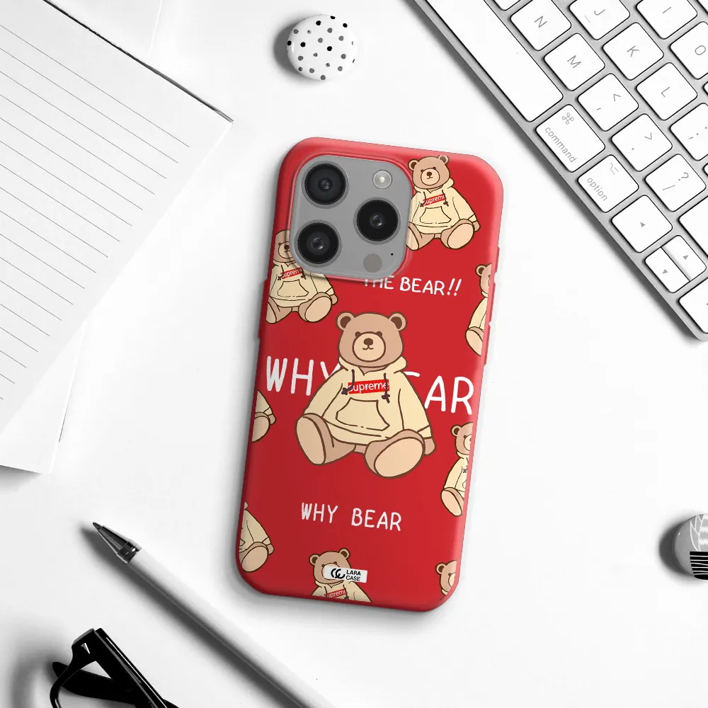 A Pattern Of A Teddy Bear Apple Iphone 15 Pro Silicone Imperial Red Case
