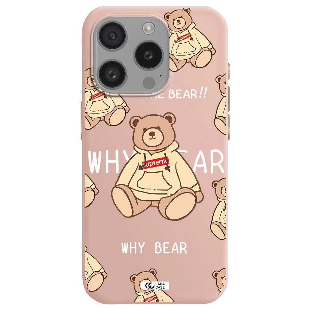 A Pattern Of A Teddy Bear Apple Iphone 15 Pro Silicone Pastel Pink Case