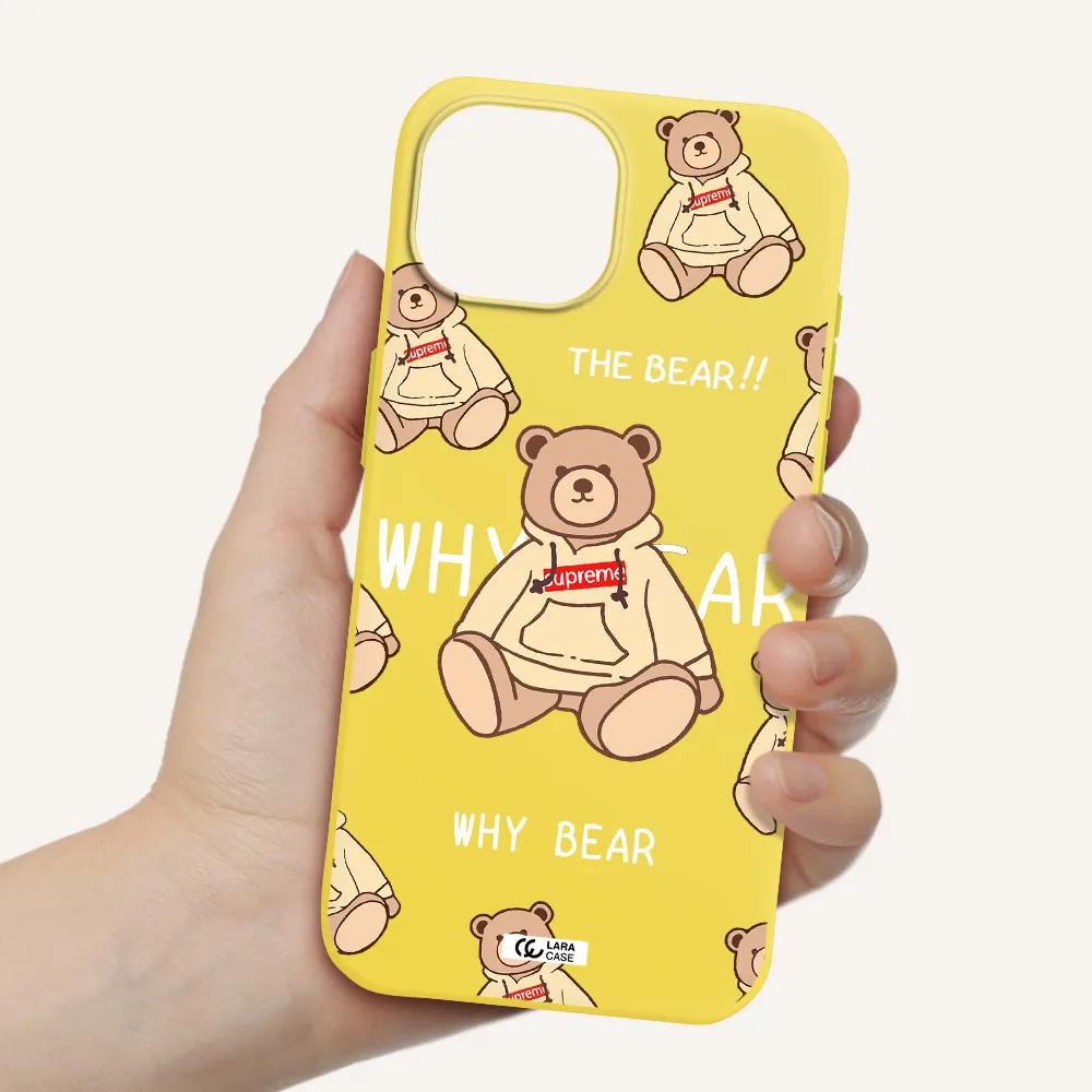 a pattern of a teddy bear Apple iPhone 15 Silicone canary yellow Case