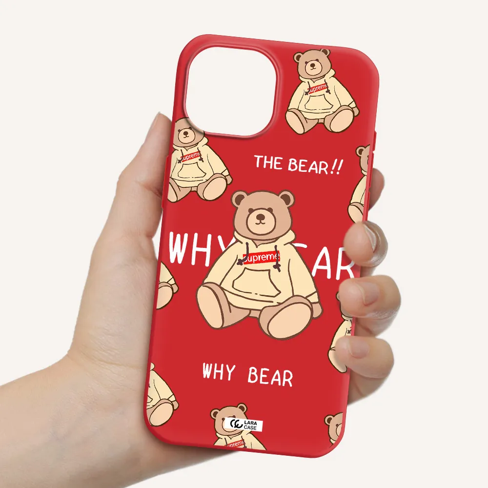 A Pattern Of A Teddy Bear Apple Iphone 15 Silicone Imperial Red Case