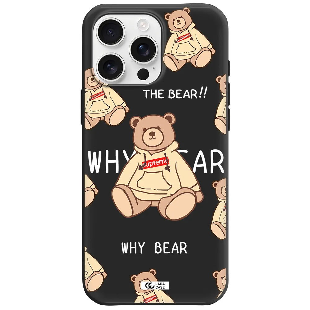 A Pattern Of A Teddy Bear Apple Iphone 16 Pro Max Silicone Black Case