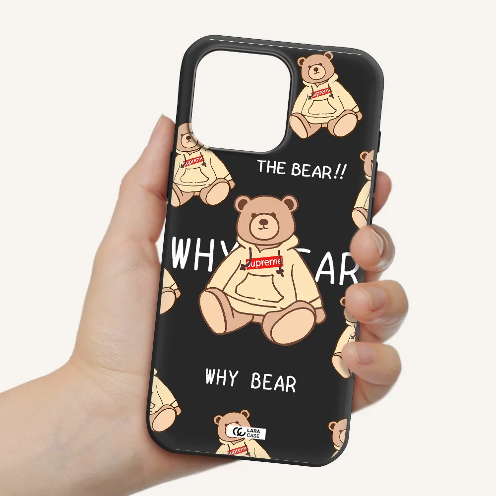 A Pattern Of A Teddy Bear Apple Iphone 16 Pro Max Silicone Black Case