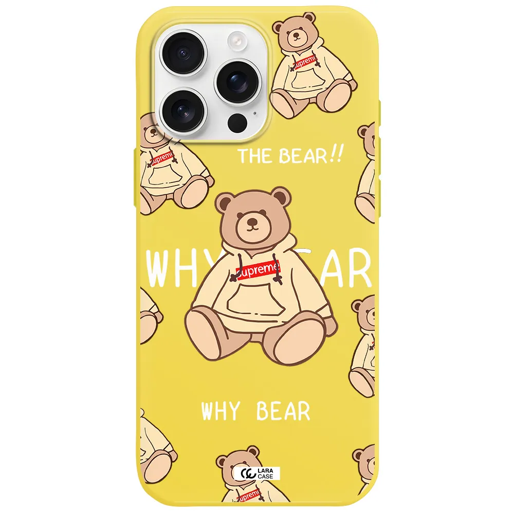A Pattern Of A Teddy Bear Apple Iphone 16 Pro Max Silicone Canary Yellow Case