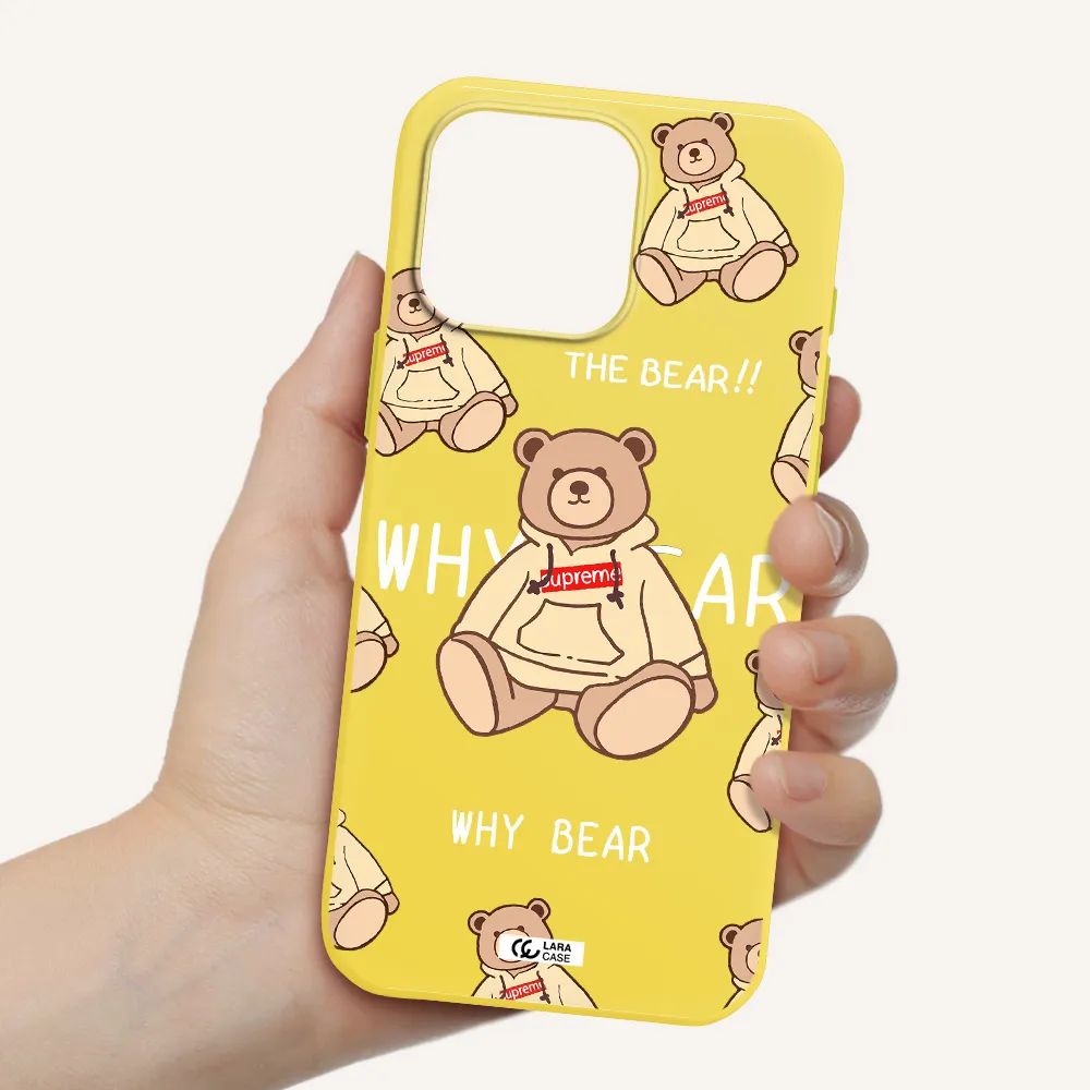 A Pattern Of A Teddy Bear Apple Iphone 16 Pro Max Silicone Canary Yellow Case
