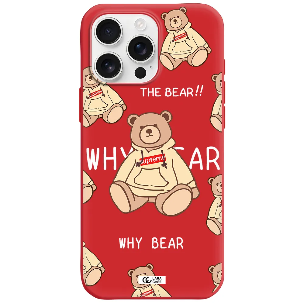 A Pattern Of A Teddy Bear Apple Iphone 16 Pro Max Silicone Imperial Red Case