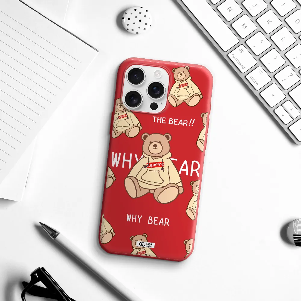 A Pattern Of A Teddy Bear Apple Iphone 16 Pro Max Silicone Imperial Red Case