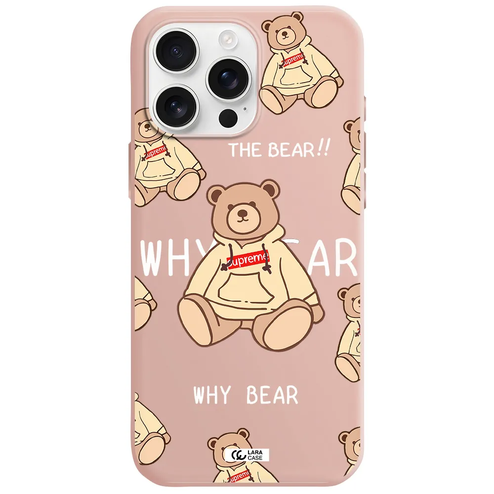 A Pattern Of A Teddy Bear Apple Iphone 16 Pro Max Silicone Pastel Pink Case