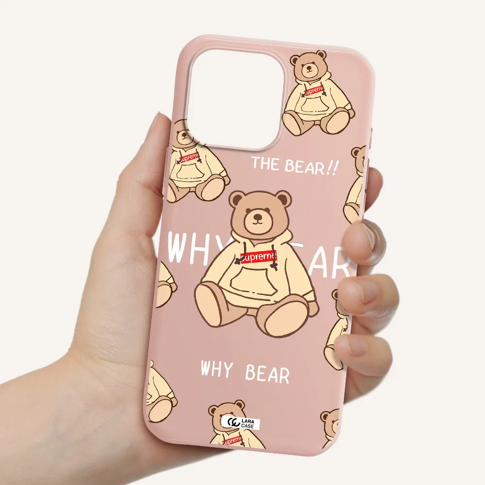 A Pattern Of A Teddy Bear Apple Iphone 16 Pro Max Silicone Pastel Pink Case