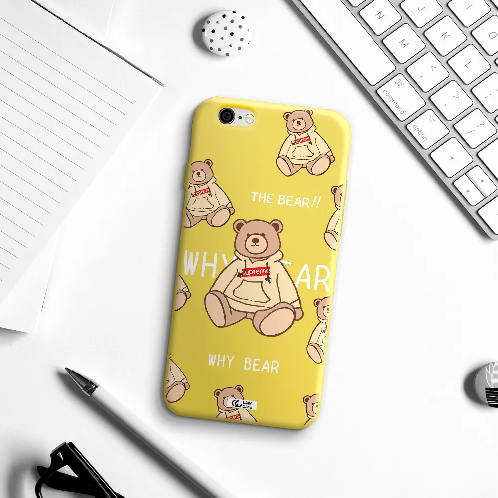 a pattern of a teddy bear Apple iPhone 6 Silicone canary yellow Case