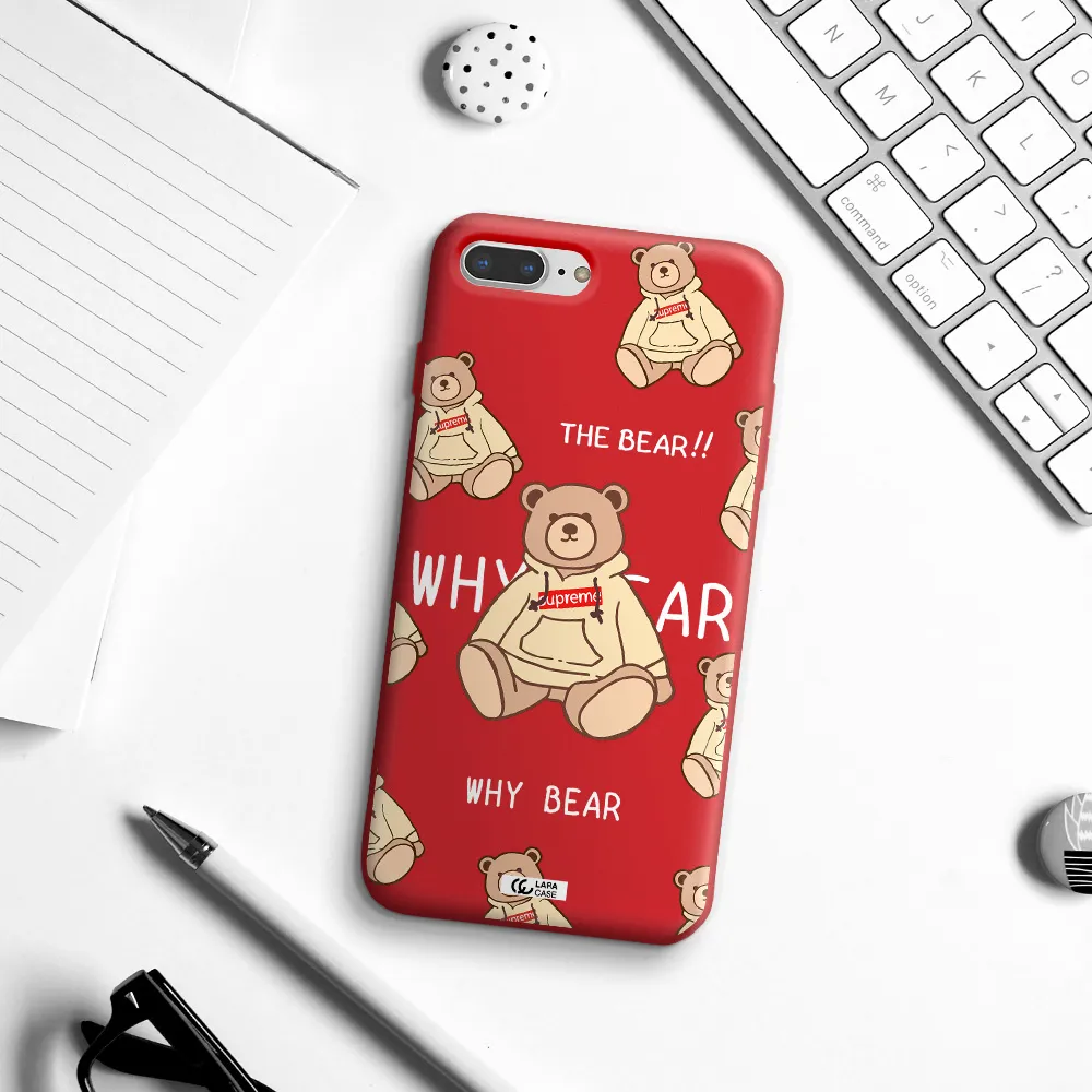 a pattern of a teddy bear Apple iPhone 7 plus Silicone Imperial Red Case